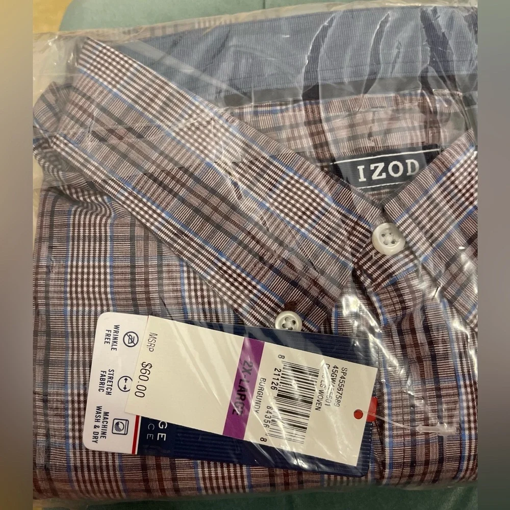 IZOD Mens 2XL Burgundy Plaid Button Down Long Sleeve Shirt Big & Tall NWT